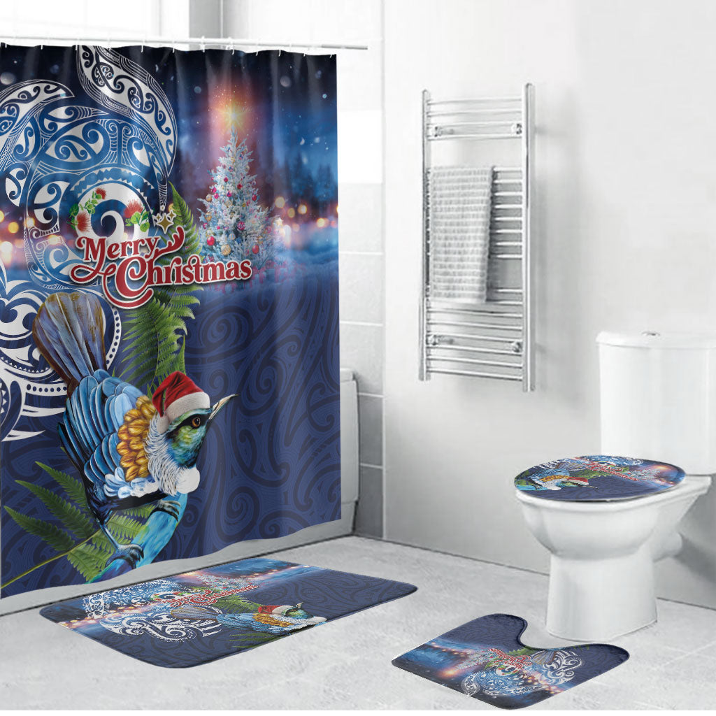 New Zealand Merry Christmas Bathroom Set Maori Tribal Pattern with Xmas Tui Bird