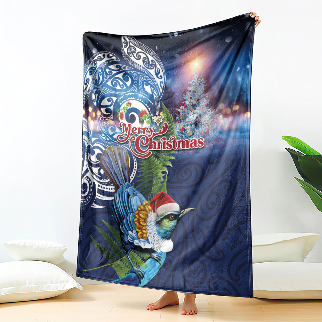 New Zealand Merry Christmas Blanket Maori Tribal Pattern with Xmas Tui Bird