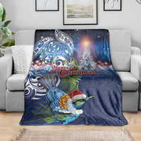 New Zealand Merry Christmas Blanket Maori Tribal Pattern with Xmas Tui Bird