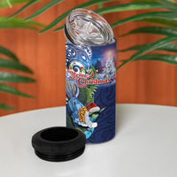 New Zealand Merry Christmas 4 in 1 Can Cooler Tumbler Maori Tribal Pattern with Xmas Tui Bird LT03 - Polynesian Pride