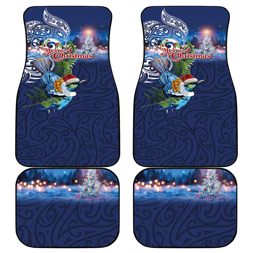 New Zealand Merry Christmas Car Mats Maori Tribal Pattern with Xmas Tui Bird LT03 - Polynesian Pride