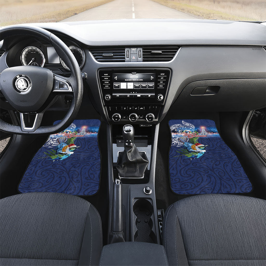 New Zealand Merry Christmas Car Mats Maori Tribal Pattern with Xmas Tui Bird LT03 Set 2pcs - Front Multicolor - Polynesian Pride