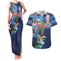 New Zealand Merry Christmas Couples Matching Tank Maxi Dress and Hawaiian Shirt Maori Tribal Pattern with Xmas Tui Bird LT03 Multicolor - Polynesian Pride