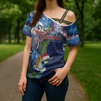 New Zealand Merry Christmas Cross Shoulder Shirt Maori Tribal Pattern with Xmas Tui Bird LT03 - Polynesian Pride
