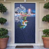 New Zealand Merry Christmas Door Cover Maori Tribal Pattern with Xmas Tui Bird LT03 Multicolor - Polynesian Pride
