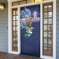 New Zealand Merry Christmas Door Cover Maori Tribal Pattern with Xmas Tui Bird LT03 - Polynesian Pride