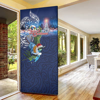 New Zealand Merry Christmas Door Cover Maori Tribal Pattern with Xmas Tui Bird LT03 - Polynesian Pride