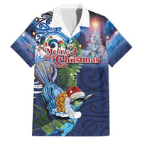 New Zealand Merry Christmas Family Matching Long Sleeve Bodycon Dress and Hawaiian Shirt Maori Tribal Pattern with Xmas Tui Bird LT03 Dad's Shirt - Short Sleeve Multicolor - Polynesian Pride