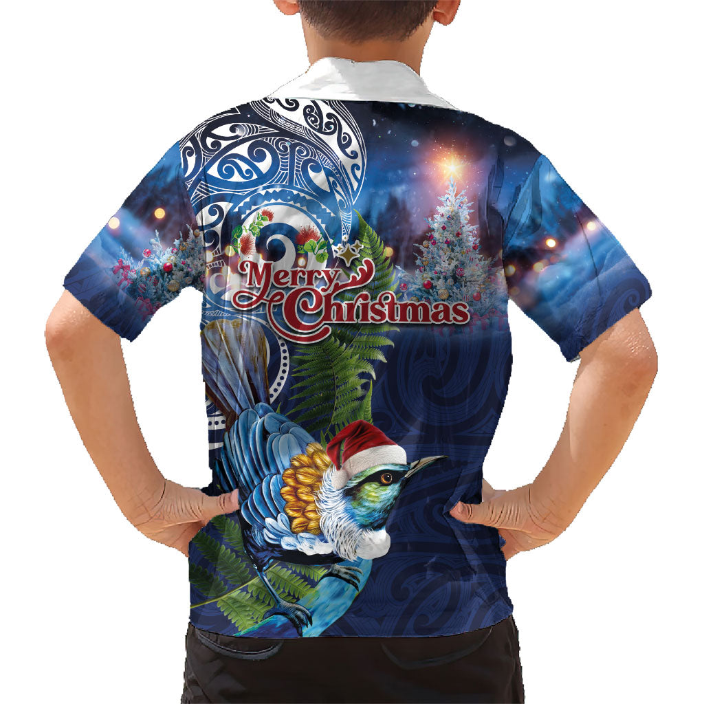 New Zealand Merry Christmas Family Matching Mermaid Dress and Hawaiian Shirt Maori Tribal Pattern with Xmas Tui Bird LT03 - Polynesian Pride