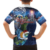New Zealand Merry Christmas Family Matching Off The Shoulder Long Sleeve Dress and Hawaiian Shirt Maori Tribal Pattern with Xmas Tui Bird LT03 - Polynesian Pride