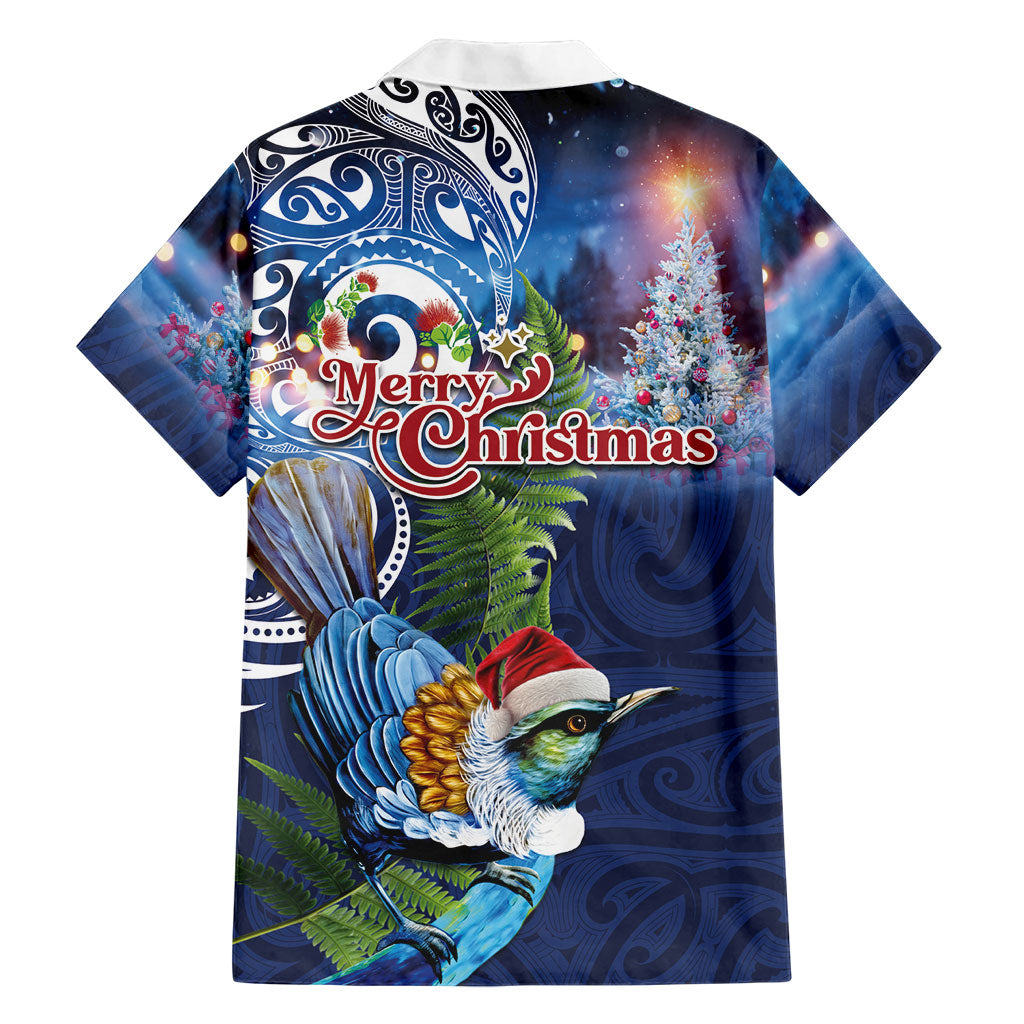New Zealand Merry Christmas Family Matching Off Shoulder Maxi Dress and Hawaiian Shirt Maori Tribal Pattern with Xmas Tui Bird LT03 - Polynesian Pride