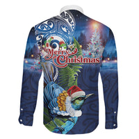 New Zealand Merry Christmas Family Matching Off Shoulder Maxi Dress and Hawaiian Shirt Maori Tribal Pattern with Xmas Tui Bird LT03 - Polynesian Pride