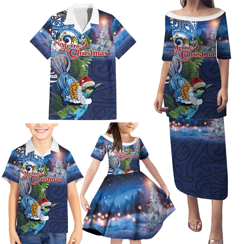New Zealand Merry Christmas Family Matching Puletasi and Hawaiian Shirt Maori Tribal Pattern with Xmas Tui Bird LT03 - Polynesian Pride