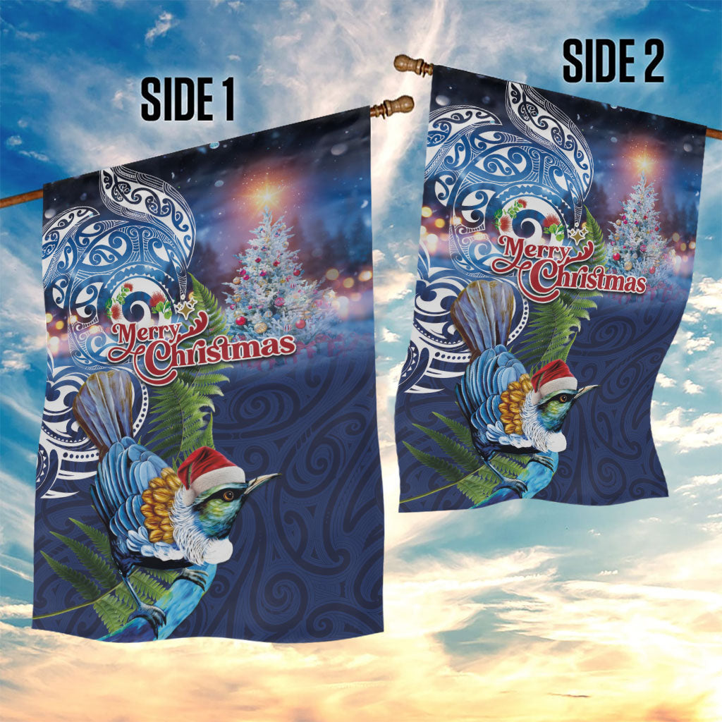 New Zealand Merry Christmas Garden Flag Maori Tribal Pattern with Xmas Tui Bird LT03 - Polynesian Pride