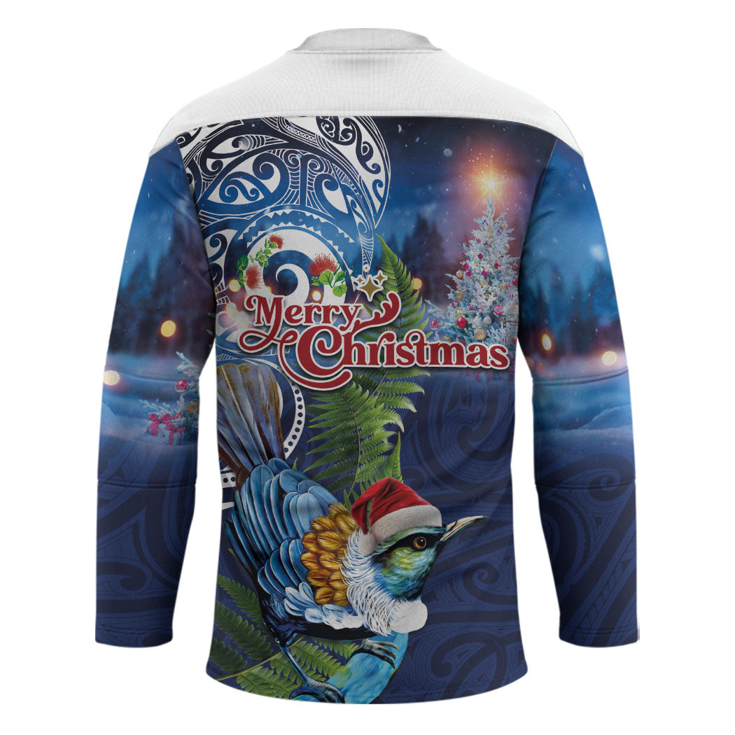 New Zealand Merry Christmas Hockey Jersey Maori Tribal Pattern with Xmas Tui Bird LT03 - Polynesian Pride