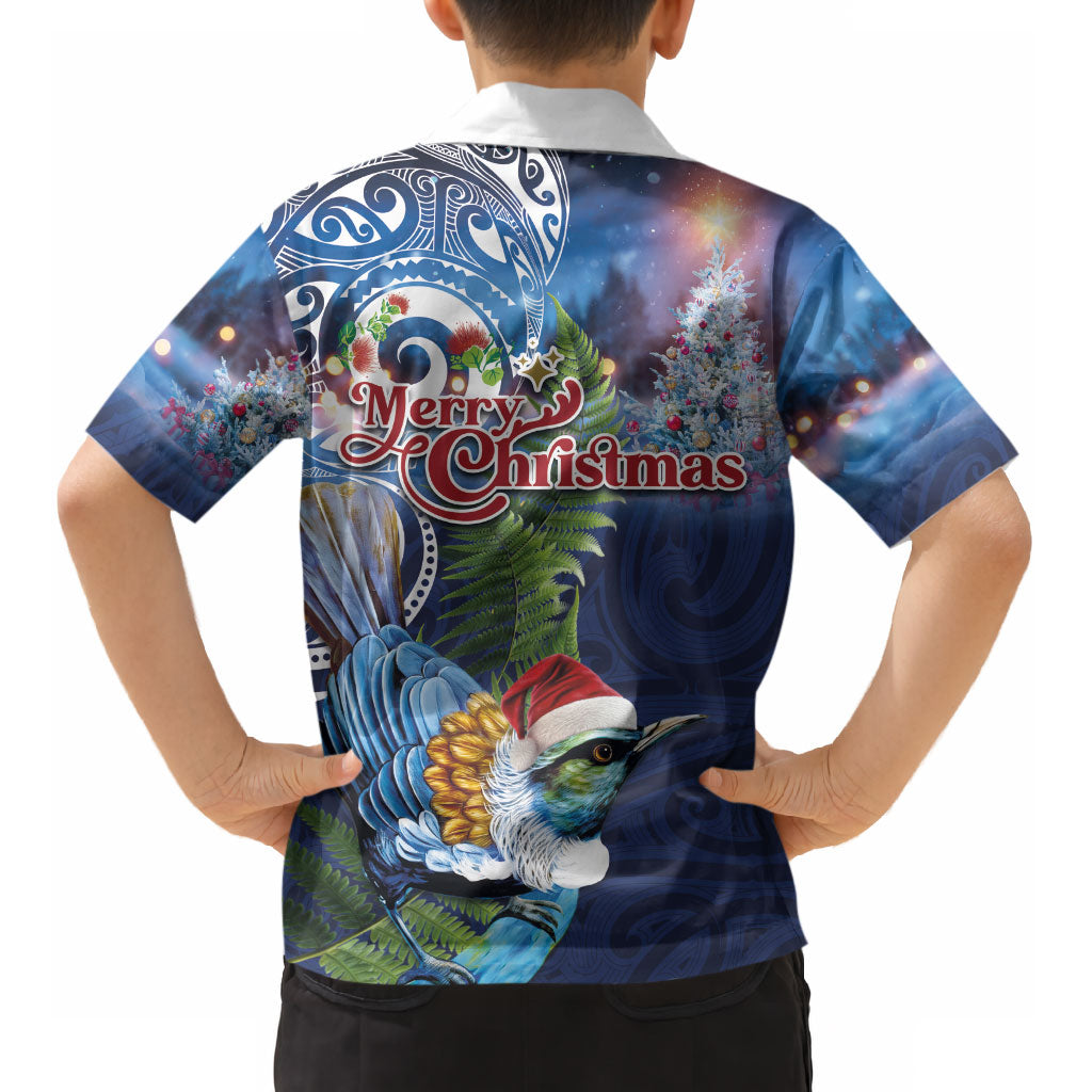 New Zealand Merry Christmas Kid Hawaiian Shirt Maori Tribal Pattern with Xmas Tui Bird LT03 - Polynesian Pride