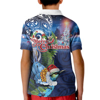 New Zealand Merry Christmas Kid Polo Shirt Maori Tribal Pattern with Xmas Tui Bird LT03 - Polynesian Pride