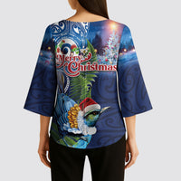 New Zealand Merry Christmas Kimono Sleeve Blouse Maori Tribal Pattern with Xmas Tui Bird LT03 - Polynesian Pride