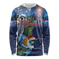 New Zealand Merry Christmas Long Sleeve Shirt Maori Tribal Pattern with Xmas Tui Bird LT03 Unisex Multicolor - Polynesian Pride