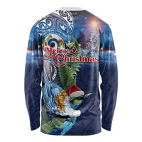 New Zealand Merry Christmas Long Sleeve Shirt Maori Tribal Pattern with Xmas Tui Bird LT03 - Polynesian Pride