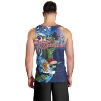 New Zealand Merry Christmas Men Tank Top Maori Tribal Pattern with Xmas Tui Bird LT03 - Polynesian Pride