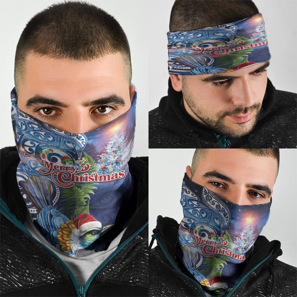 New Zealand Merry Christmas Neck Gaiter Maori Tribal Pattern with Xmas Tui Bird LT03 - Polynesian Pride