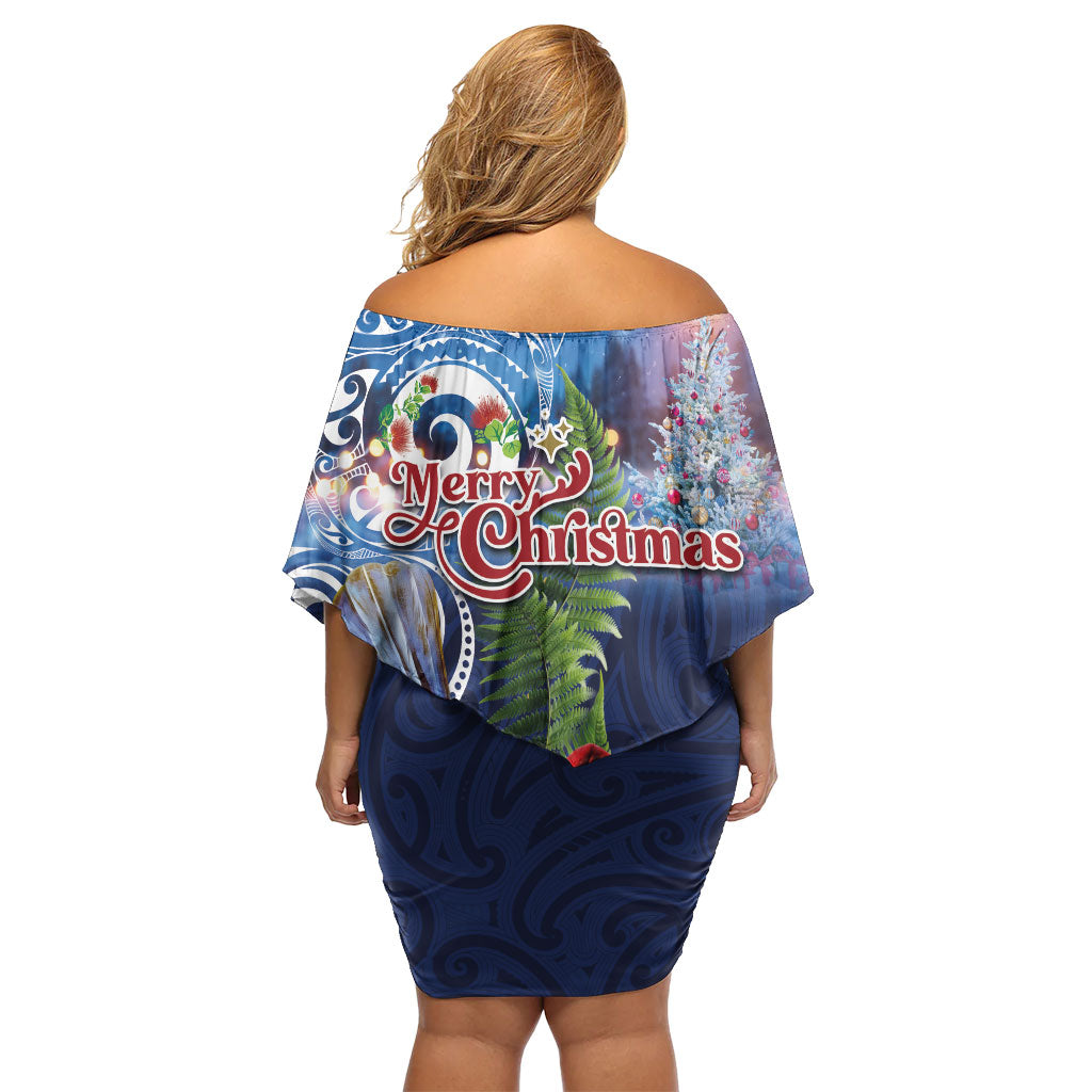 New Zealand Merry Christmas Off Shoulder Short Dress Maori Tribal Pattern with Xmas Tui Bird LT03 - Polynesian Pride