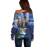 New Zealand Merry Christmas Off Shoulder Sweater Maori Tribal Pattern with Xmas Tui Bird LT03 - Polynesian Pride