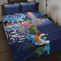 New Zealand Merry Christmas Quilt Bed Set Maori Tribal Pattern with Xmas Tui Bird LT03 Multicolor - Polynesian Pride