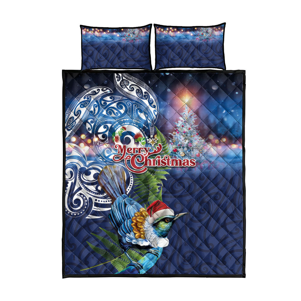New Zealand Merry Christmas Quilt Bed Set Maori Tribal Pattern with Xmas Tui Bird LT03 - Polynesian Pride
