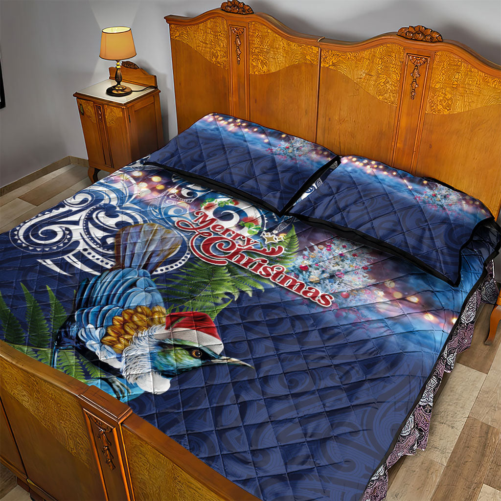 New Zealand Merry Christmas Quilt Bed Set Maori Tribal Pattern with Xmas Tui Bird LT03 - Polynesian Pride