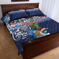 New Zealand Merry Christmas Quilt Bed Set Maori Tribal Pattern with Xmas Tui Bird LT03 - Polynesian Pride