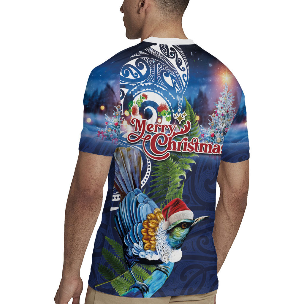 New Zealand Merry Christmas Rugby Jersey Maori Tribal Pattern with Xmas Tui Bird LT03 - Polynesian Pride