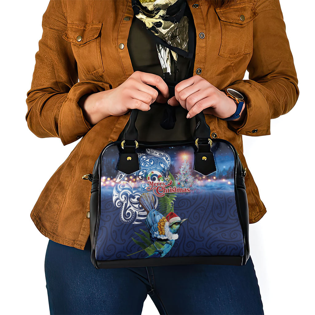 New Zealand Merry Christmas Shoulder Handbag Maori Tribal Pattern with Xmas Tui Bird LT03 - Polynesian Pride