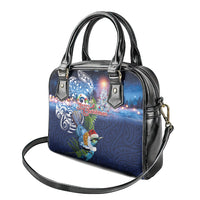 New Zealand Merry Christmas Shoulder Handbag Maori Tribal Pattern with Xmas Tui Bird LT03 - Polynesian Pride