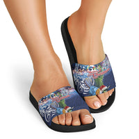 New Zealand Merry Christmas Slide Sandals Maori Tribal Pattern with Xmas Tui Bird LT03 - Polynesian Pride