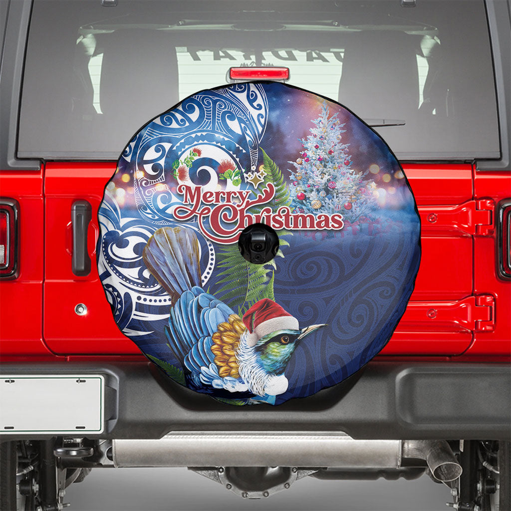 New Zealand Merry Christmas Spare Tire Cover Maori Tribal Pattern with Xmas Tui Bird LT03 - Polynesian Pride