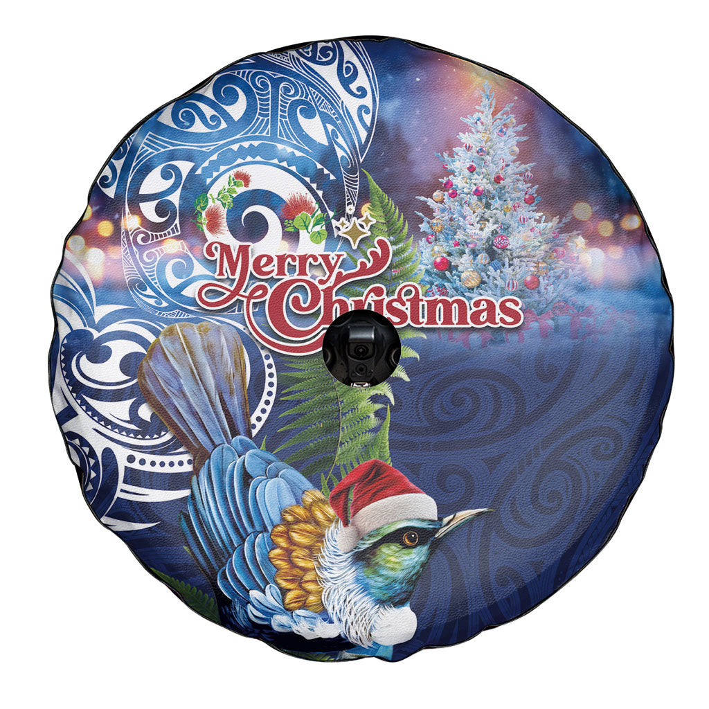 New Zealand Merry Christmas Spare Tire Cover Maori Tribal Pattern with Xmas Tui Bird LT03 - Polynesian Pride