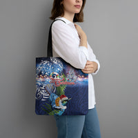 New Zealand Merry Christmas Tote Bag Maori Tribal Pattern with Xmas Tui Bird LT03 - Polynesian Pride
