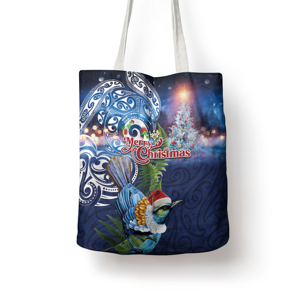 New Zealand Merry Christmas Tote Bag Maori Tribal Pattern with Xmas Tui Bird LT03 - Polynesian Pride