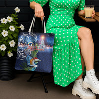 New Zealand Merry Christmas Tote Bag Maori Tribal Pattern with Xmas Tui Bird LT03 - Polynesian Pride
