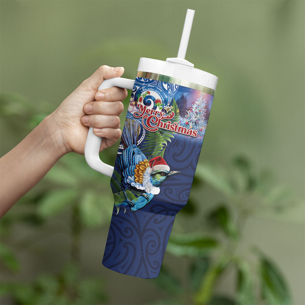 New Zealand Merry Christmas Tumbler With Handle Maori Tribal Pattern with Xmas Tui Bird LT03 - Polynesian Pride