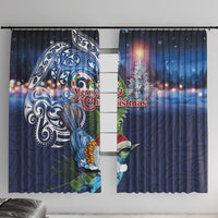 New Zealand Merry Christmas Window Curtain Maori Tribal Pattern with Xmas Tui Bird
