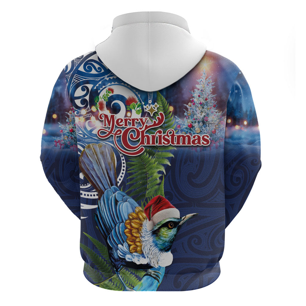 New Zealand Merry Christmas Zip Hoodie Maori Tribal Pattern with Xmas Tui Bird LT03 - Polynesian Pride