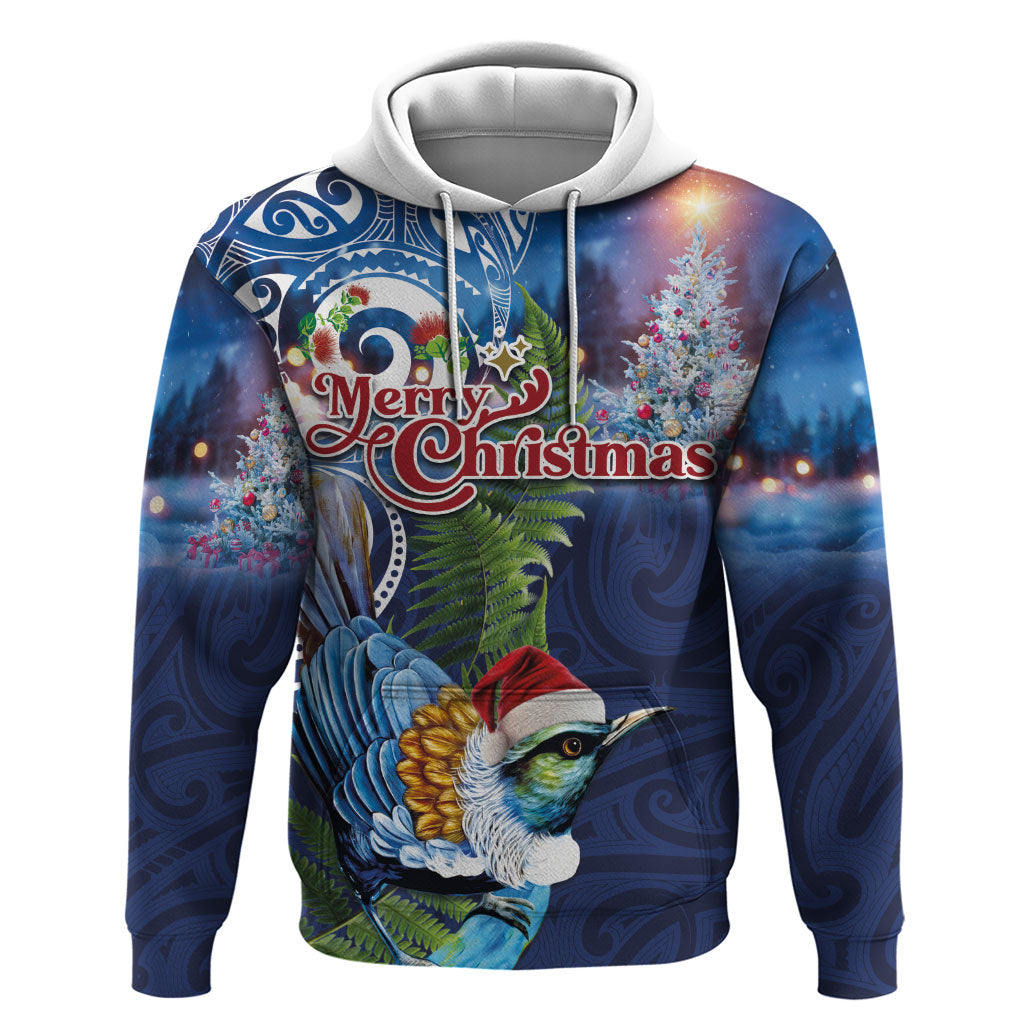 New Zealand Merry Christmas Zip Hoodie Maori Tribal Pattern with Xmas Tui Bird LT03 Pullover Hoodie Multicolor - Polynesian Pride