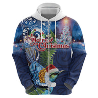 New Zealand Merry Christmas Zip Hoodie Maori Tribal Pattern with Xmas Tui Bird LT03 - Polynesian Pride