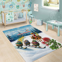 New Zealand and Australia Merry Christmas Area Rug Kiwi Birds Skiing and Koala Santa Riding Kangaroo LT03 - Polynesian Pride