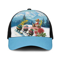 New Zealand and Australia Merry Christmas Baseball Net Cap Kiwi Birds Skiing and Santa Riding Kangaroo with Koala LT03 One Size Black Multicolor - Polynesian Pride