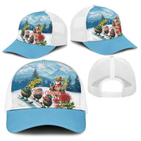 New Zealand and Australia Merry Christmas Baseball Net Cap Kiwi Birds Skiing and Santa Riding Kangaroo with Koala LT03 - Polynesian Pride