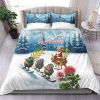 New Zealand and Australia Merry Christmas Bedding Set Kiwi Birds Skiing and Koala Santa Riding Kangaroo LT03 - Polynesian Pride